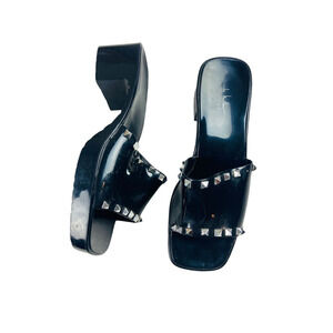 Nicole Miller Womens Block Heels Slip On Sandals Studded Black Size 10